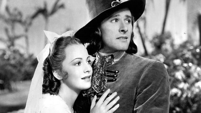 Actors Olivia De Havilland and Tasmanian-born Errol Flynn in 1935 film Captain Blood. Pic